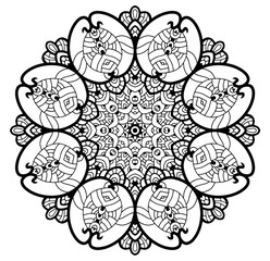 Hand drawn element. Black and white. Mandala. Vector illustration.