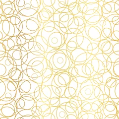 Foto op Aluminium Goud geometrisch abstract Vector gouden abstracte cirkels bubbels naadloze patroon achtergrond. Geweldig voor elegante gouden textuurstof, kaarten, huwelijksuitnodigingen, behang.