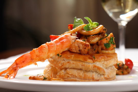 Fine dining shrimp and seafood pie