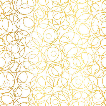 Vector Golden Abstract Circles Bubbles Seamless Pattern Background. Great for elegant gold texture fabric, cards, wedding invitations, wallpaper.