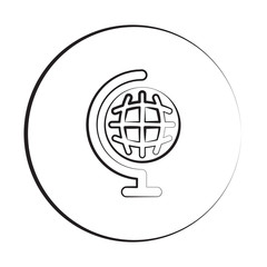 Black ink style Earth Globe icon with circle