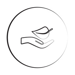Black ink style Leaf In Hand icon with circle