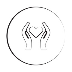 Black ink style Heart care icon with circle