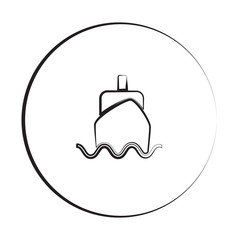 Black ink style Boat icon with circle