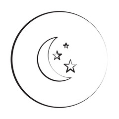 Black ink style Moon And Stars icon with circle