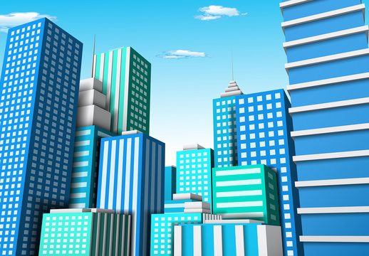 Blue Cityscape Mid-View Illustration