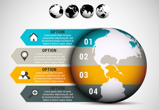Large Globe and Arrow Tab Infographic
