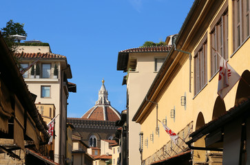Vasari Corridor over old bridge in Florence Italy