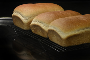 Fresh Baked Homemade Bread Cooking Off on Racks