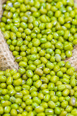 beans in sack, isolated on white background