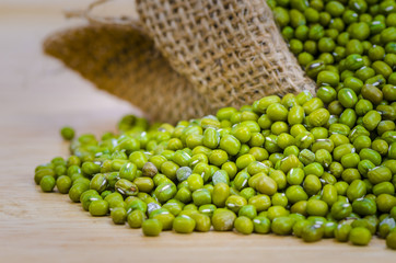 beans in sack, isolated on white background