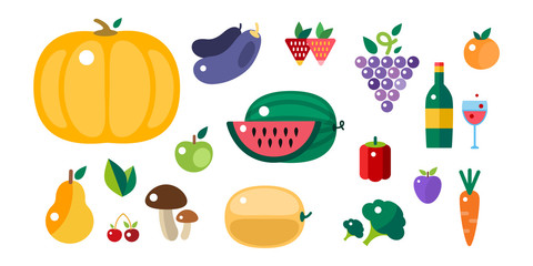 Set of colorful cartoon fruit icons vector illustration.