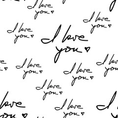 I Love You Hand Written Phrase Seamless Pattern