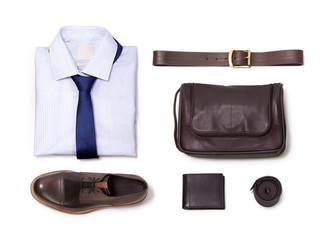 Collection of office clothes isolated on white background.
