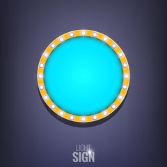 Sign with light bulbs. Shiny banner. Glowing advertisement
