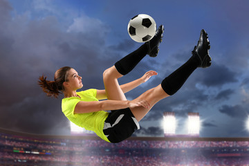Female Soccer Player Performing Bicycle Kick