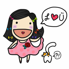 Cute girl in love say I love you cartoon illustration