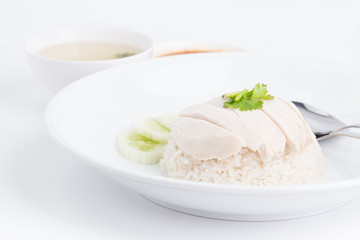 Obraz na płótnie Canvas Steam Chicken with Rice (Hainan Chicken originally from Hainan province in southern China)