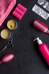 hairdresser working desk preparation for cutting hair top view