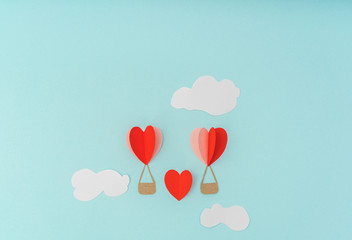 Paper cut of Heart Hot air balloons for Valentine's Day celebrat