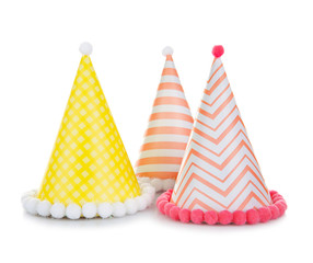 Party hats on white background