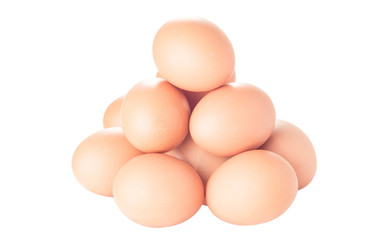 dozen brown chicken eggs isolated on white background
