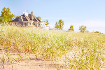 Dune grasses with beach house