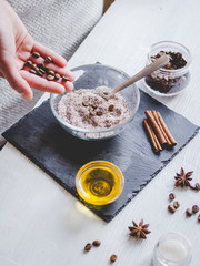 making organic scrub handmade at home with hands