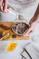 making organic scrub handmade at home with hands