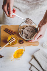 making organic scrub handmade at home with hands