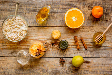 organic citrus scrub homemade on wooden background top view
