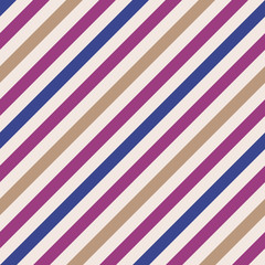 Obraz premium Bezszwowy geometryczny wzór. Pasiasta tekstura na krawat na szyi. Diagonalny pasek kontrastu tła. Kolory magenta, niebieski, kremowy, jasnopomarańczowy. Wektor