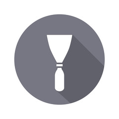Tool icon. Spattle, surfacer, plastering instrument. Work, job, labour, toil, repair, building symbol. White sign on round gray button with long shadow. Vector isolated - 133717317