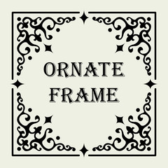 Vintage ornate frame. Vector design for text or image. The frame's size and its proportions are changeable by moving the corner ornaments, optionally filling the spaces with linear patterns.