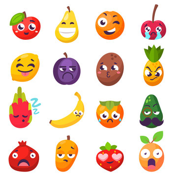 Emotions fruit characters isolated vector