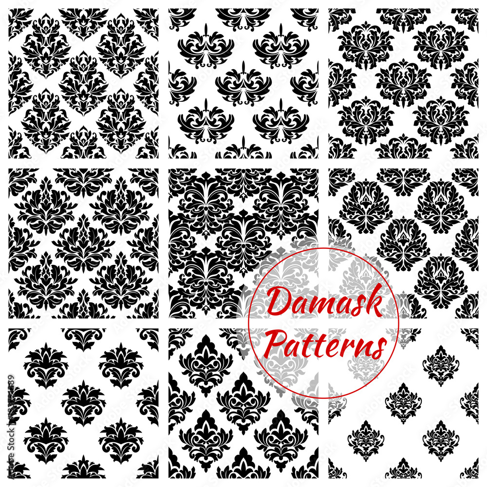 Canvas Prints Damask floral ornate seamless patterns set