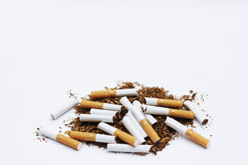 Brokern cigrettes and tobacco isolated