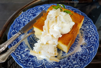 Honey toasts with coconut, vanilla ice-cream