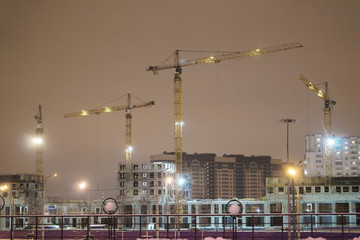 construction cranes on the construction site