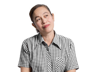 Portrait of a mature woman thinking. Isolated on white backgroun