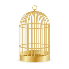 Realistic golden Birdcage isolated on white. vector illustration