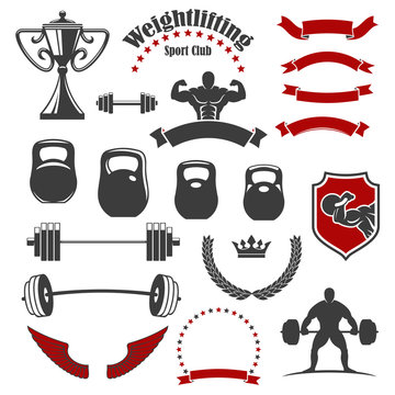 Weightlifting sport club isolated icons for emblem