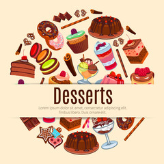 Desserts vector poster for pastry or patisserie