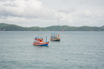 Fishing ship sails in the Gulf of Thailand.