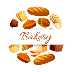 Bakery vector poster with wheat and rye bread
