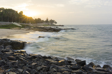 Mui Ne beach, Vietnam, a beautiful beach with long coastline, silver sand and huge waves, in an early morning