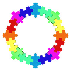 Colored circle, 3d jigsaw puzzle. 