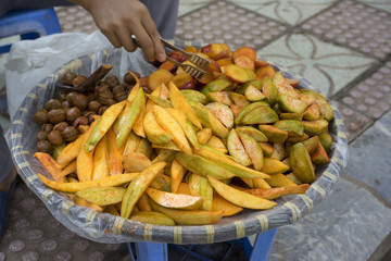 Chopped fruits selling on Hanoi street