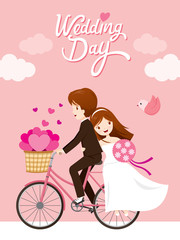 Wedding Invitation Card, Bride, Groom Riding Bicycle, Love, Relationship, Sweetheart, Engagement, Valentine’s Day