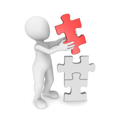Man working with puzzle. 3d rendered illustration.